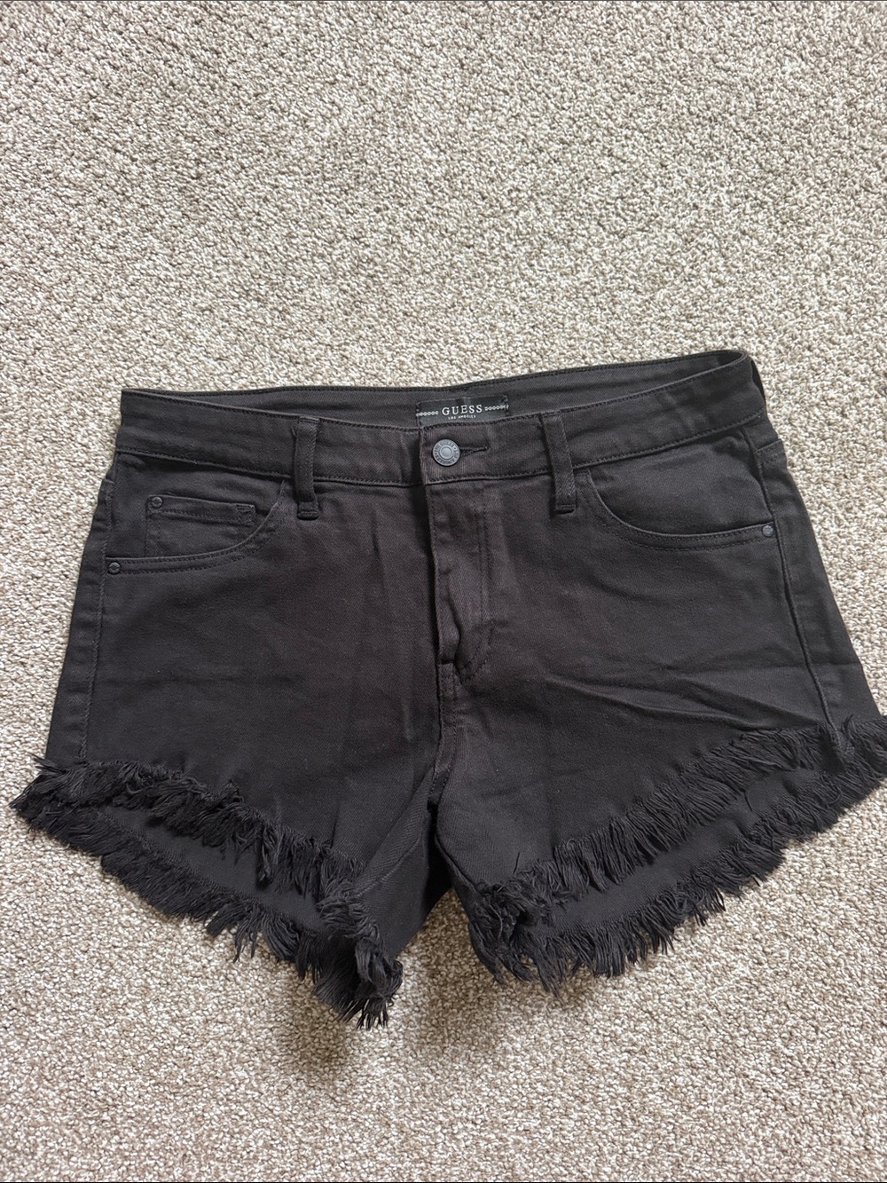 GUESS Black Frayed Hem Denim Shorts